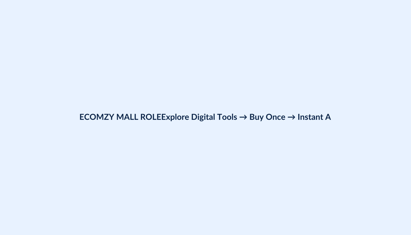Ecomzy Mall workflow from discovering a digital tool to instant access and use alongside an ecommerce store
